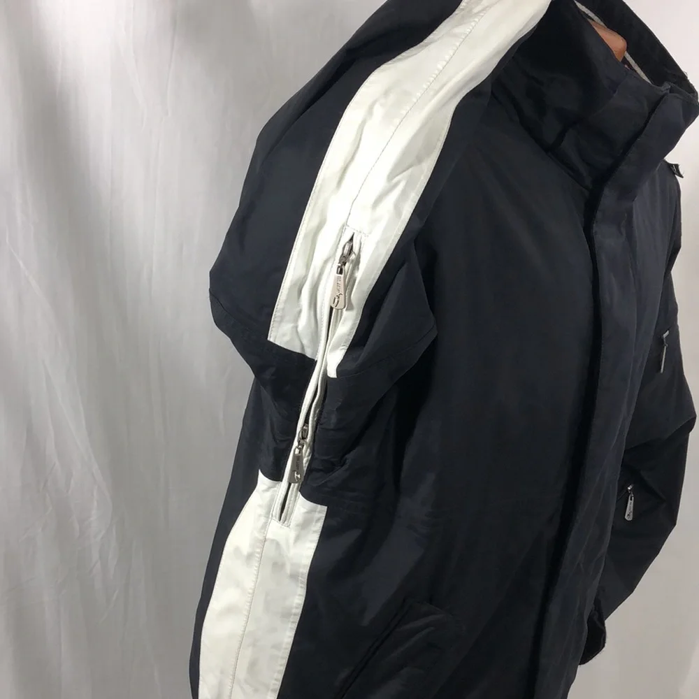 Toni Sailer ski jacket zipper front black mens MEDIUM black white red